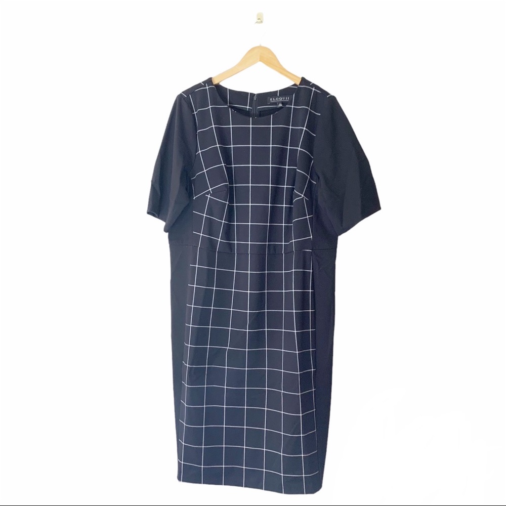 Eloquii Black + White Grid Midi Dress
